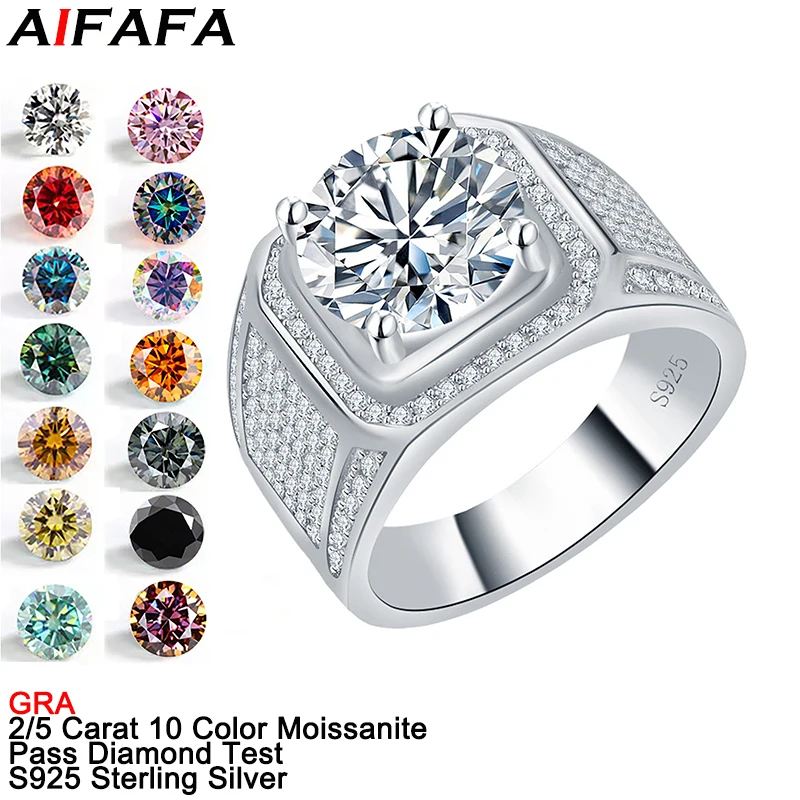 

2/5 Carat Real Moissanite Rings for Man Women 10 Color Lab Diamond Moissanita Gemstone S925 Silver Finger Ring Fine Jewelry GRA