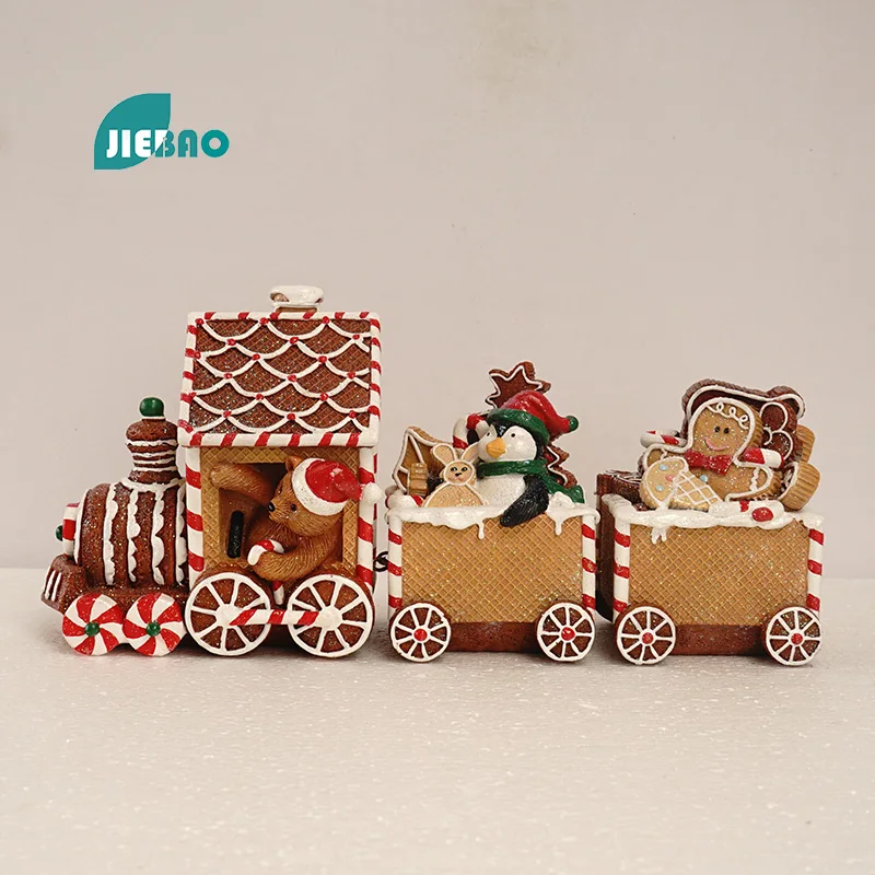 Resin Statue Christmas Candy Train Santa Claus Nordic Abstract Ornaments For Figurines For Interior Sculpture Room Home Decor