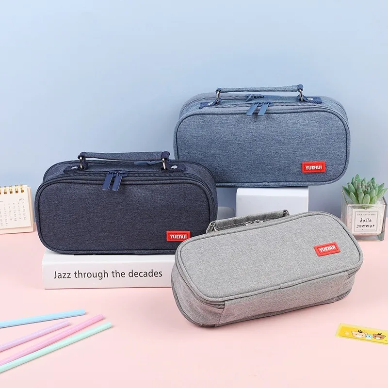 

High-Capacity Canvas Pencil Case with Dual Zippers & Multiple Compartments: Portable, Multi-functional Student Stationery