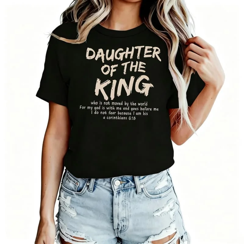 Daughter of the King Women's T-Shirt 100% Cotton Funny Graphic Short Sleeve Tee Novelty Shirt Casual Crew Neck Top S-5Xl