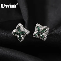 UWIN Iced Clover Earrings for Women Green/Black/White CZ Four Leaves Cubic Zirconia Stud Earrings Fashion Jewelry