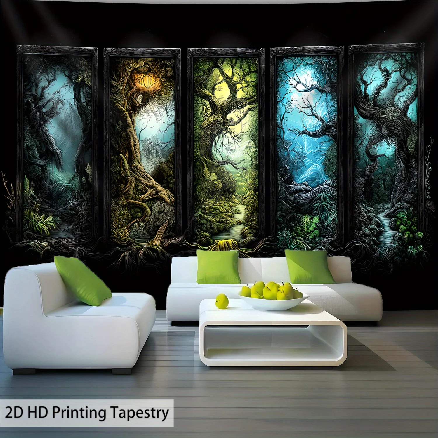 Extra Large Tree of Life Tapestry, Gothic Mystical Forest in Teal Green Blue,  Wall Hanging for Bohemian Goth Room Decor