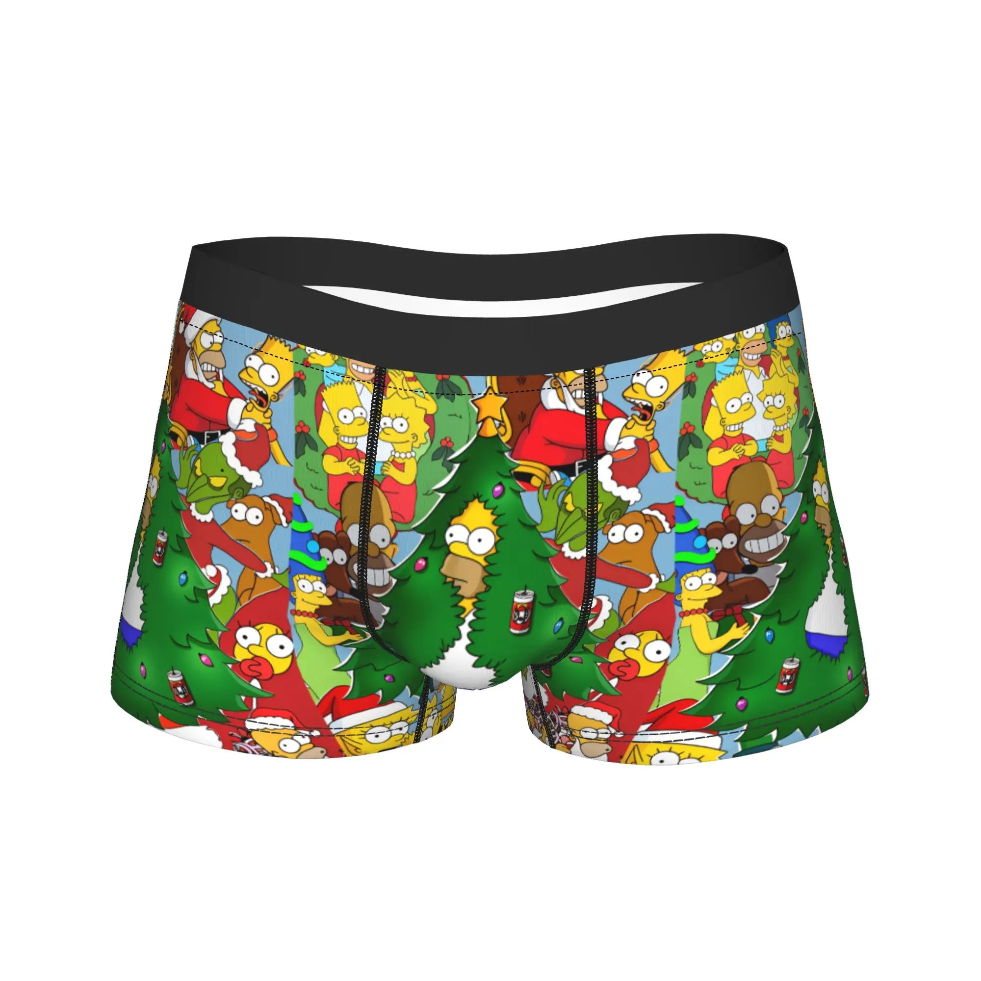 Funny S-Simpsons Christmas Tree Collage Boxershorts  Pouch Underwear Quality Custom Boxer Brief Elastic Men Underpants Plus Size