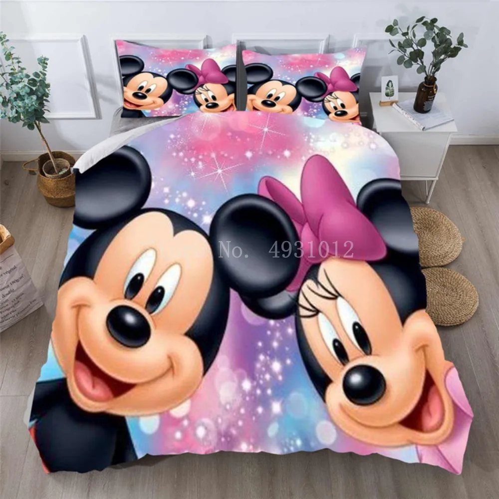 Disney Surprise Cosplay Mickey Minnie Mouse 3D Duvet Cover Set Twin Single King Size Bedroom Decor Bedding Set 3pcs