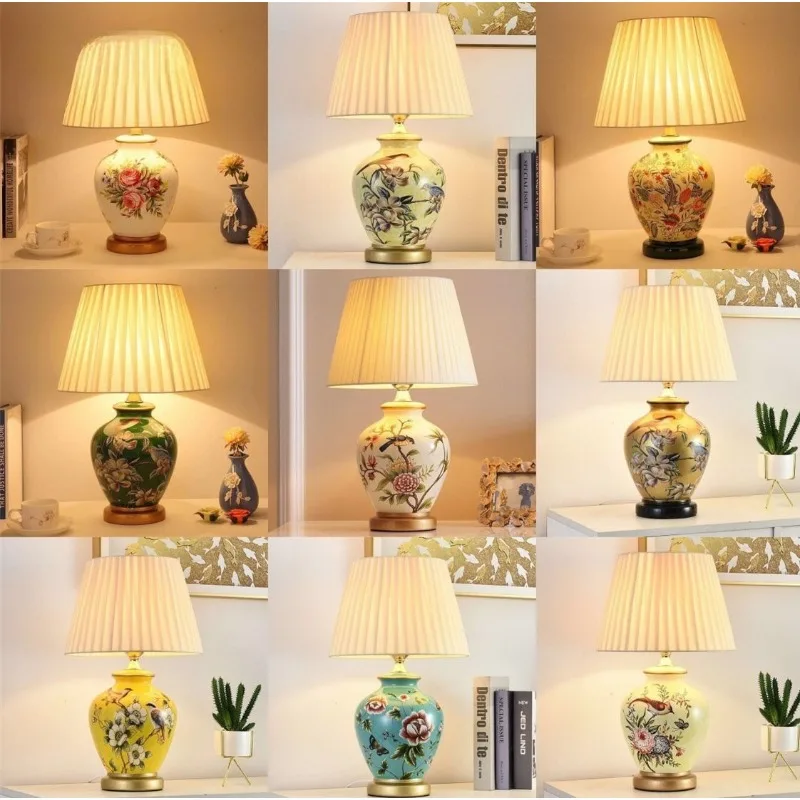 

Vintage Rustic Chic Creative Chinese Ceramic Table Lamp Cozy Warm Lighting for Bedside Living Room Bedroom Decor LED