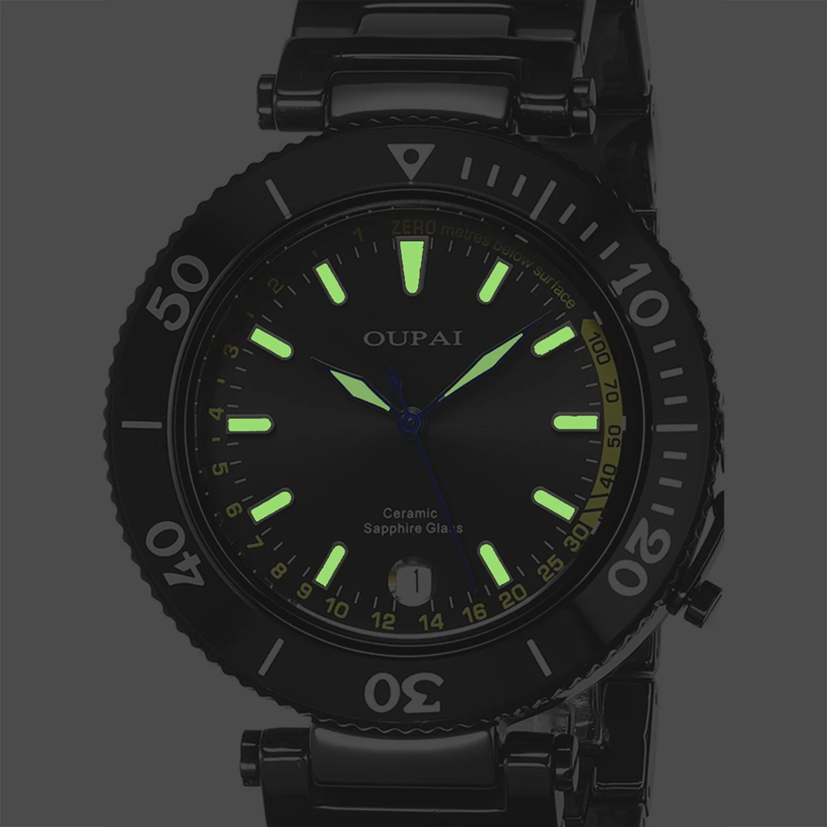 Oupai круглые черные керамические кварцевые часы с перемещением, простые и спортивные часы, мужские наручные часы с календарем, водонепроницаемые, светящиеся
