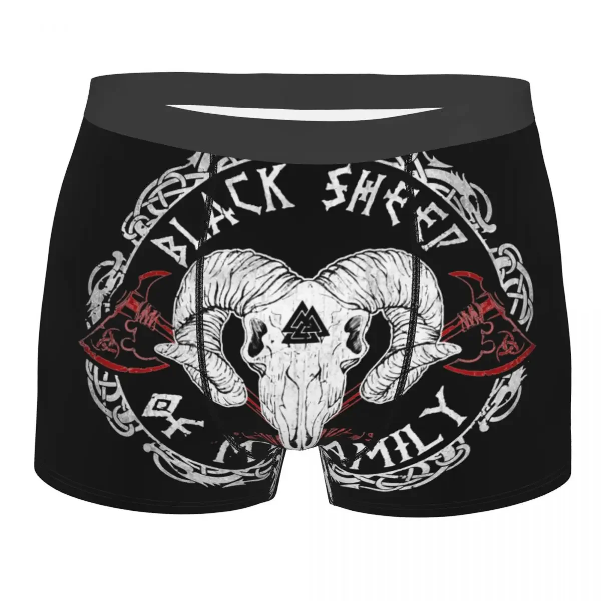 Men Boxer Shorts Panties Black Sheep Skull Axe Soft Underwear Vikings Homme Funny Underpants