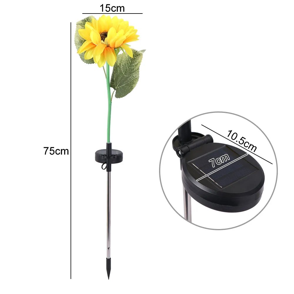 1/3 Head LED Solar Sunflower Lights Artificial Simulation Night Lights Creative Waterproof Atmosphere Lamp Home