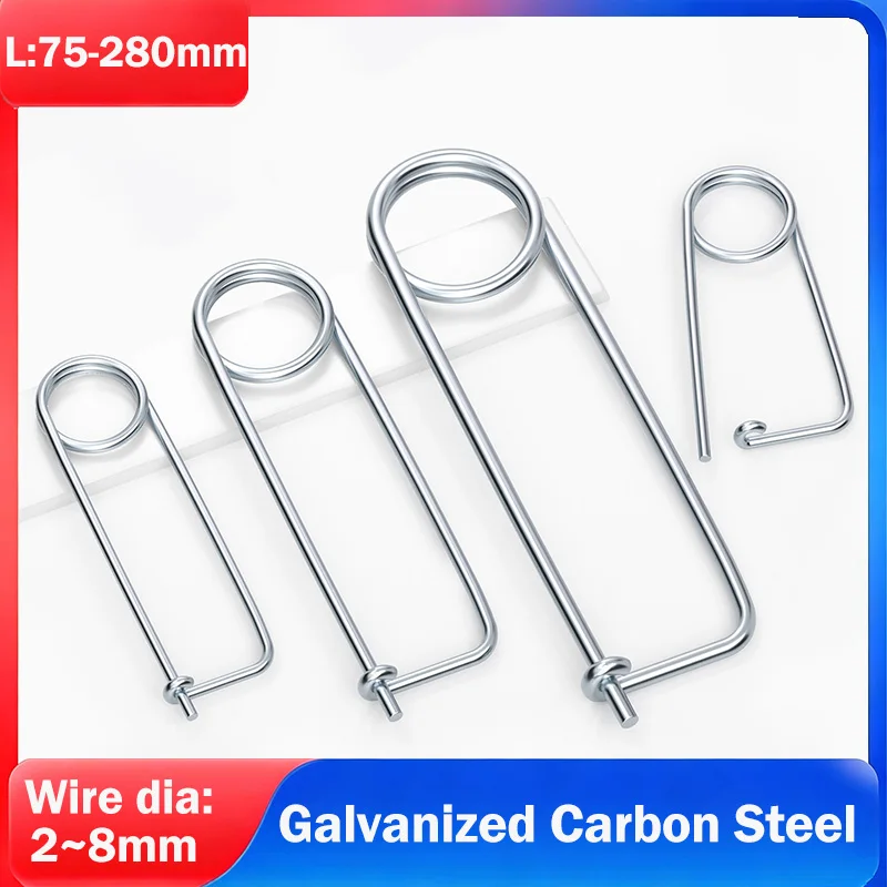 Galvanized Snap Spring Opening Safety Pin Wire dia:2~8mm Carbon Steel Spring Wire Safety Lock Pins Coiled Tension Safety Pin