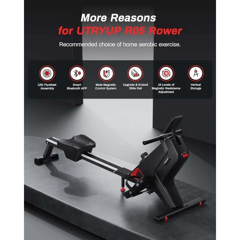 Magnetic Rowing Machines for Home, Compact and Saves Space - Vertical/Folding Storage, 350 LB Weight Capacity with Bluetooth