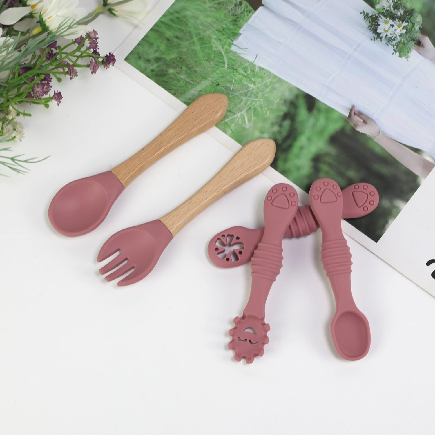

Silicone food grade baby feeding spoon set 5pcs silicone toddler silicone spoon sets