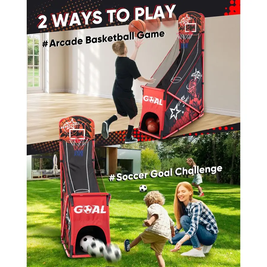 

Аркадная игра для детей, складной набор баскетбольных колец с футбольными воротами, портативная игрушка для занятий спортом на открытом воздухе в помещении, подарок для мальчика 312 лет