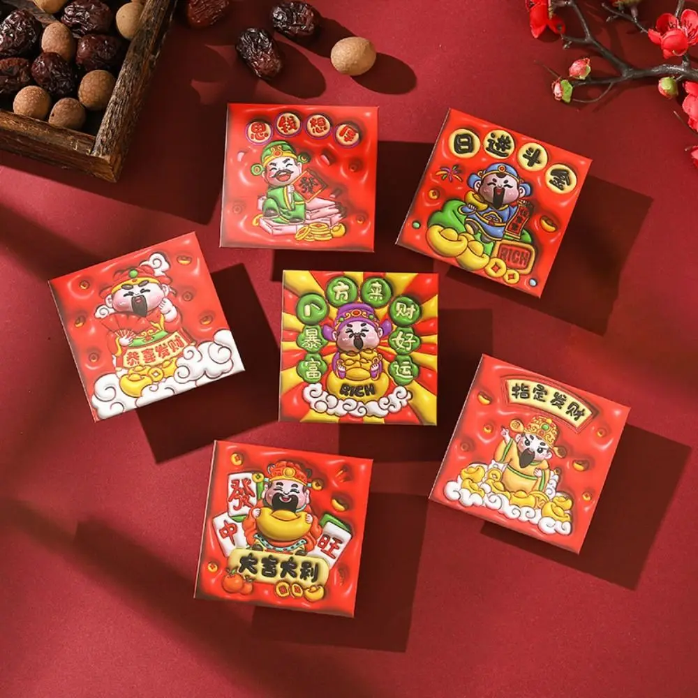 

6/12Pcs Multiple Styles Cartooon Red Envelope Bag Thickened Gold Stamping Lucky Red Pocket New Year Red Packet Blessing Gift