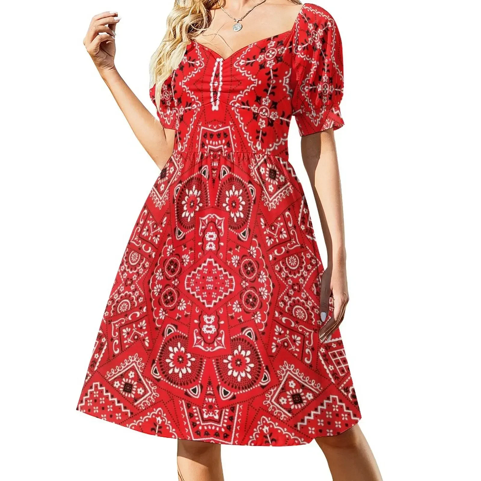 

Red Bandanna Pattern Short-Sleeved Dress dresses for womens 2025 evening dresses ladies Dress