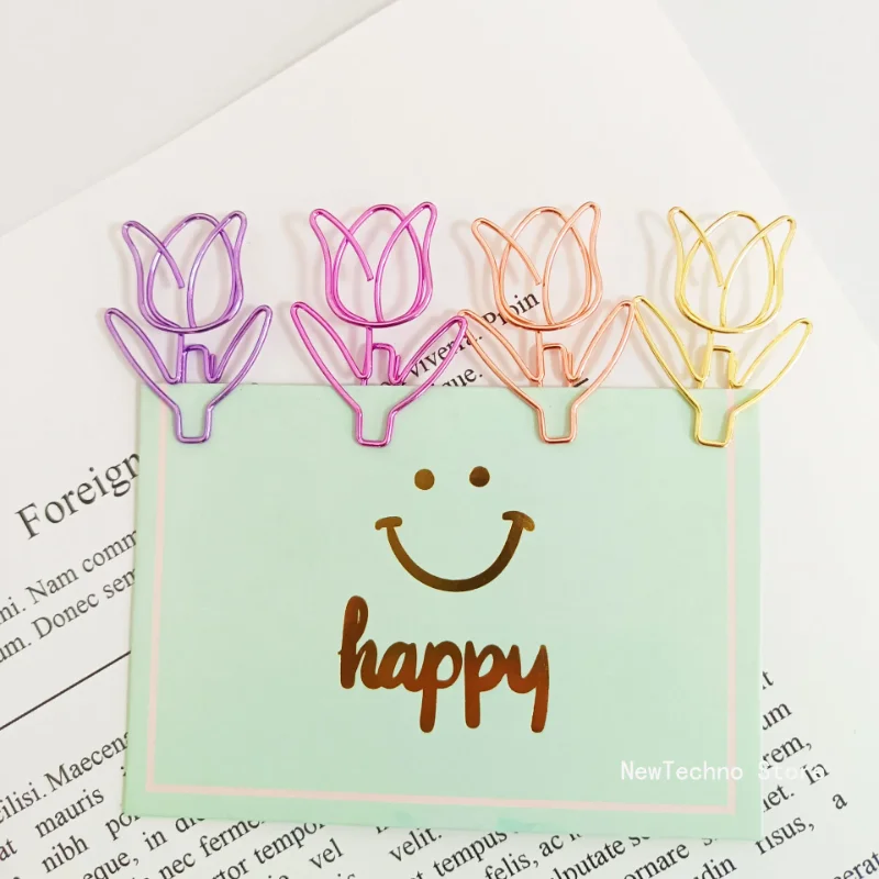 1 Piece Colored Tulip Shaped Paper Clip Colored Paper Clip Office Stationery Metal Bookmark Holder Stationery Paper Clips