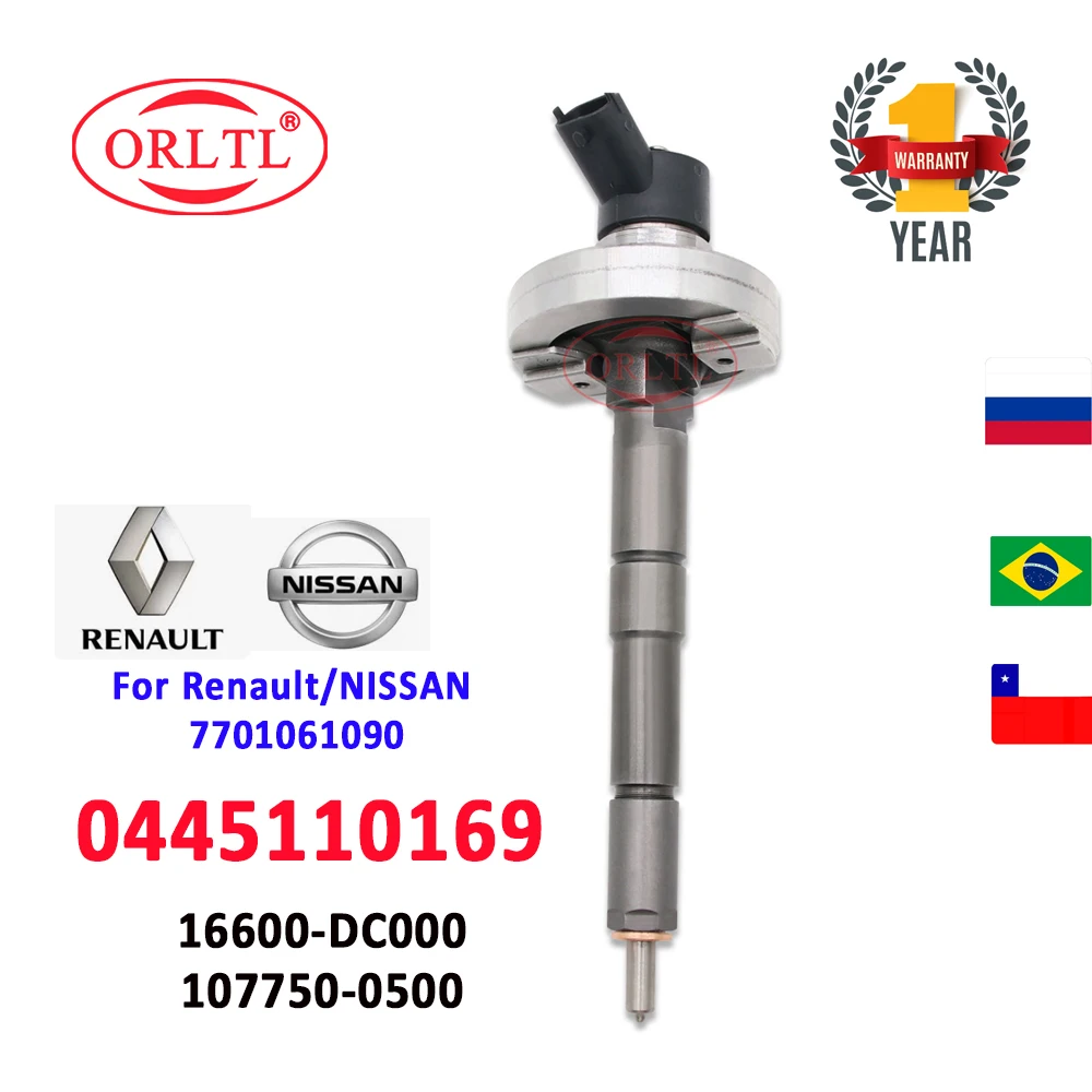 

ORLTL 0445110169 Common Rail Fuel Injector 0 445 110 169 Diesel Nozzle 16600-DC000 107750-0500 for Renault NISSAN 7701061090