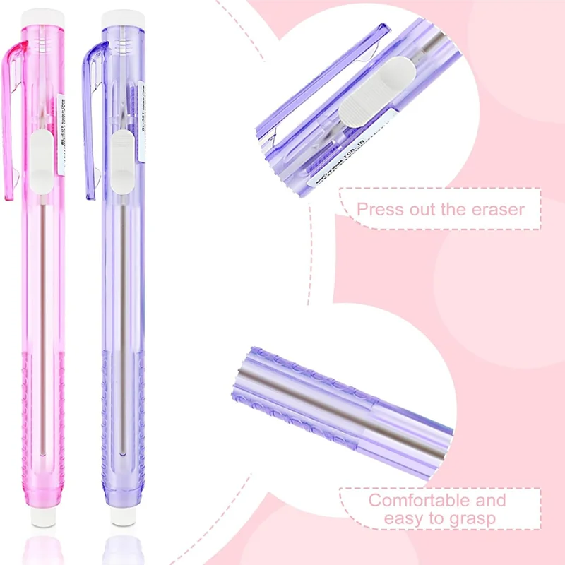 Practical-12 Pack Retractable Mechanical Eraser Pens, 2 Pen Erasers With 10 Replacement Eraser Refills For School Home Office