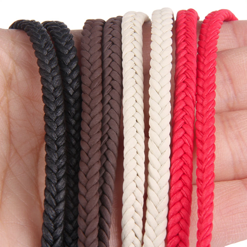 2 Meter 5 mm Rot/Schwarz Flach Geflochtenes PU-Lederarmband Zubehör PU-Lederschnur Seil DIY Halsketten- und Armbandherstellung – Detail 1