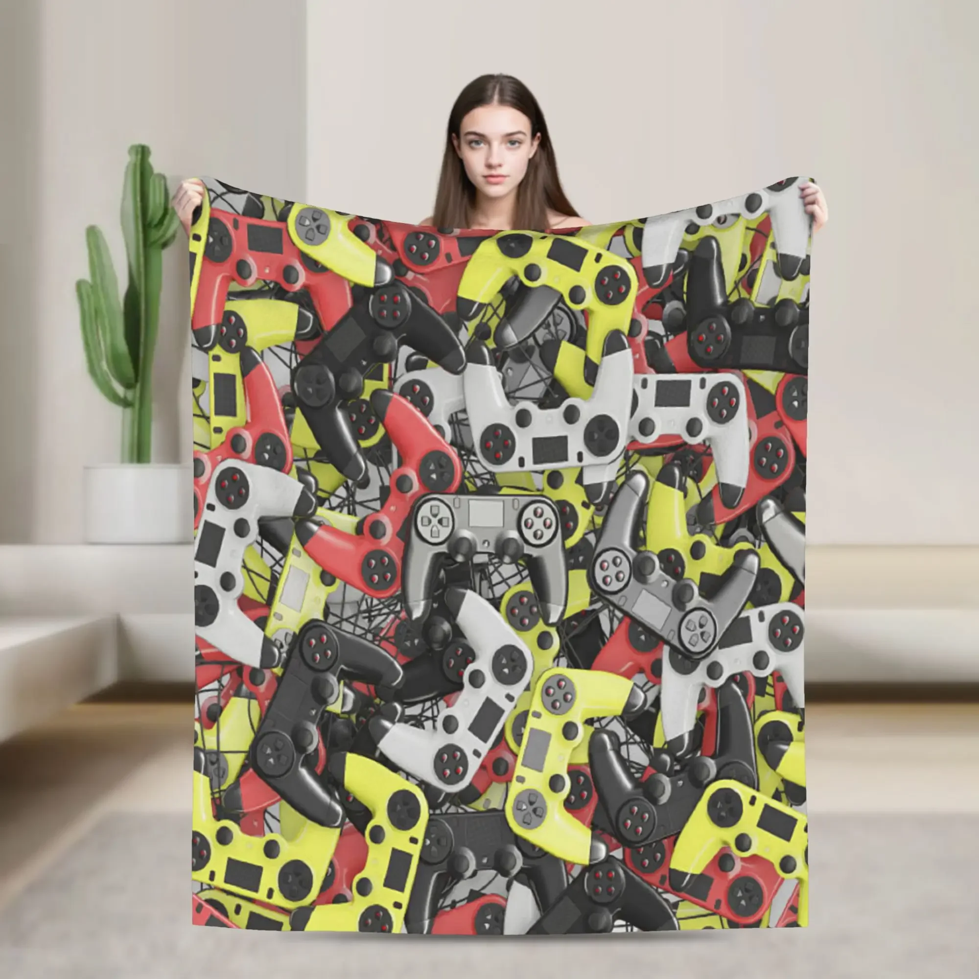 Vibrant Video Game Controller Pattern Throw Blanket Cozy Gaming Room Decor for Couch Bedding