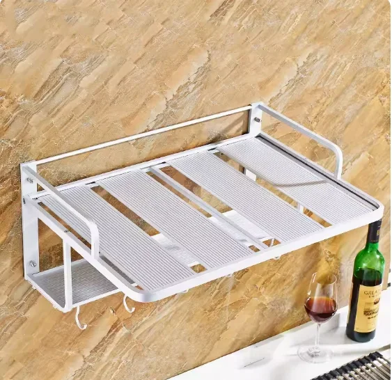 Soporte de aluminio para horno de microondas, estante de cocina montado en la pared, rejilla ligera, 2 estantes de cocina, estante de almacenamiento de pared F