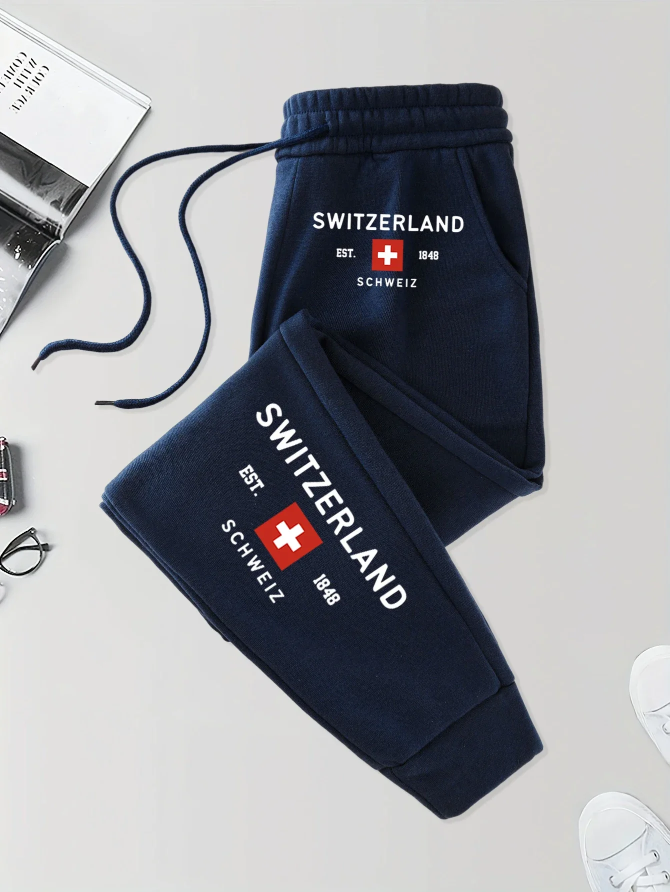 Suisse Est 1848 – Pantalon de sport imprimé pour hommes, avec poches, automne, taille élastique, en polaire, à la mode