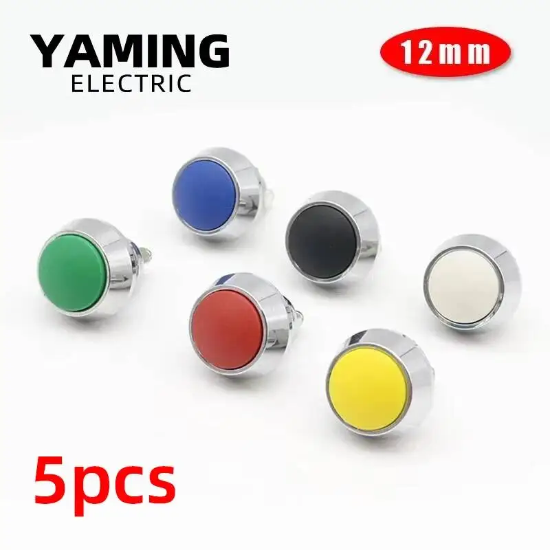 5pcs Metal Button Switch 12mm Waterproof Round Miniature Reset Momentary Spherical Ball Circle Head Switching 1NO Screw