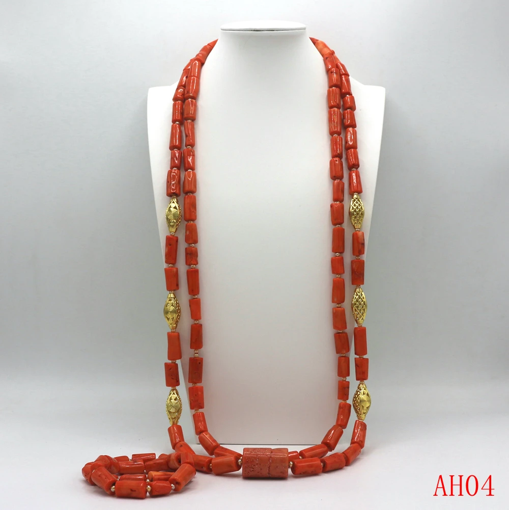 Luxury Original Orange Coral Bead Necklace Nigerian Bride Wedding Jewelry Set