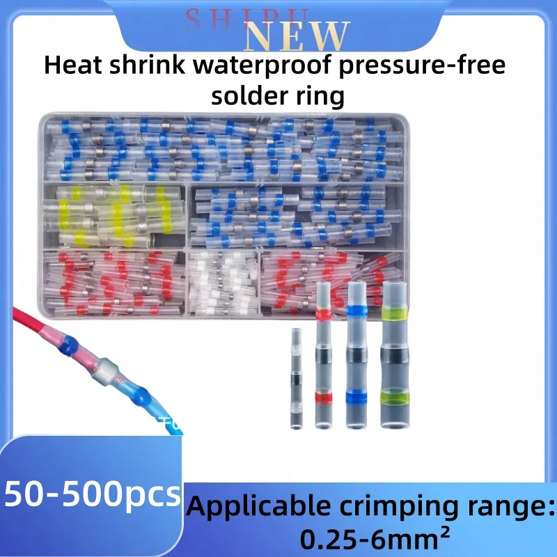 50-500Pcs Pressure-Free Soldering Ring Heat Shrink Tubing for Quick Wiring, Adhesive Joint, Waterproof Wire Protection Sleeve, T