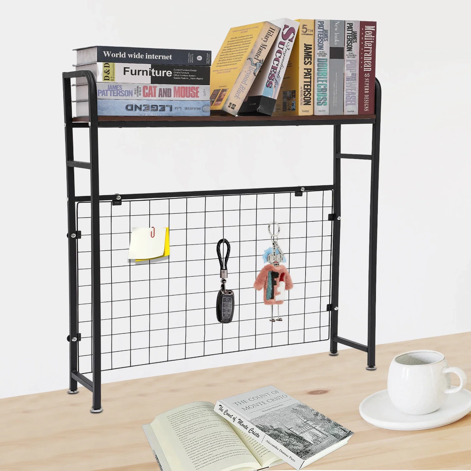 Bookshelf with Grid Bookshelf Desk  Desktop Wrought Iron Shelves Student Computer Desk Bookcases  Decoration Container Pegboard