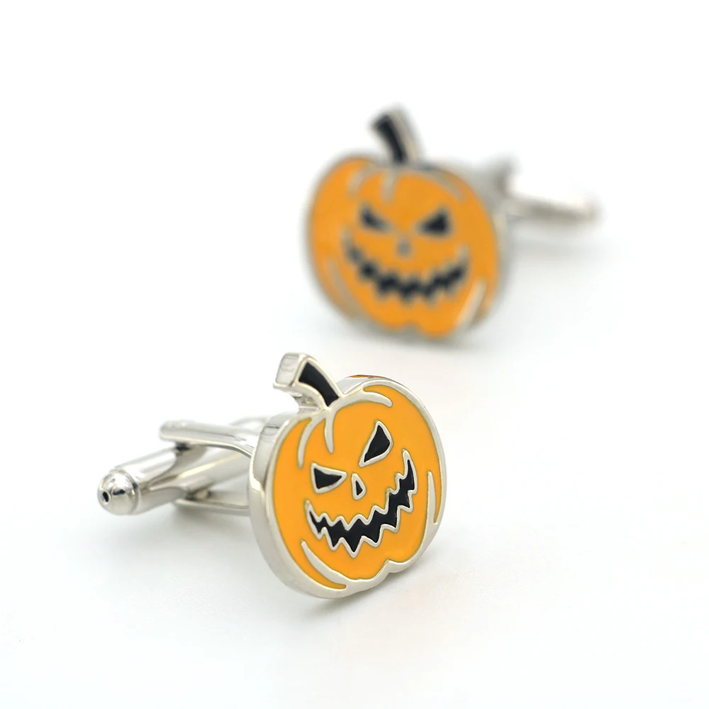 iGame Men's Fashion Cuff Links Yellow Color Pumpkin Design Quality Brass Material Halloween Cufflinks Wholesale & Retail