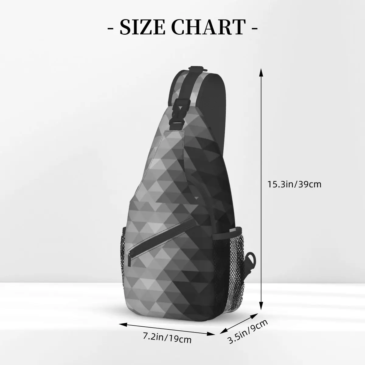 Mochila cruzada triangular de escala de grises, bolso de pecho, Cuadrado geométrico, mochila de hombro, paquete de día para viajes, senderismo y ciclismo