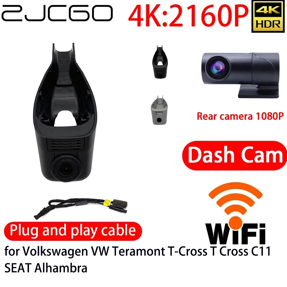 

ZJCGO 4K Car DVR Dash Cam Wifi Front Rear Camera 24h Monitor for Volkswagen VW Teramont T-Cross T Cross C11 SEAT Alhambra