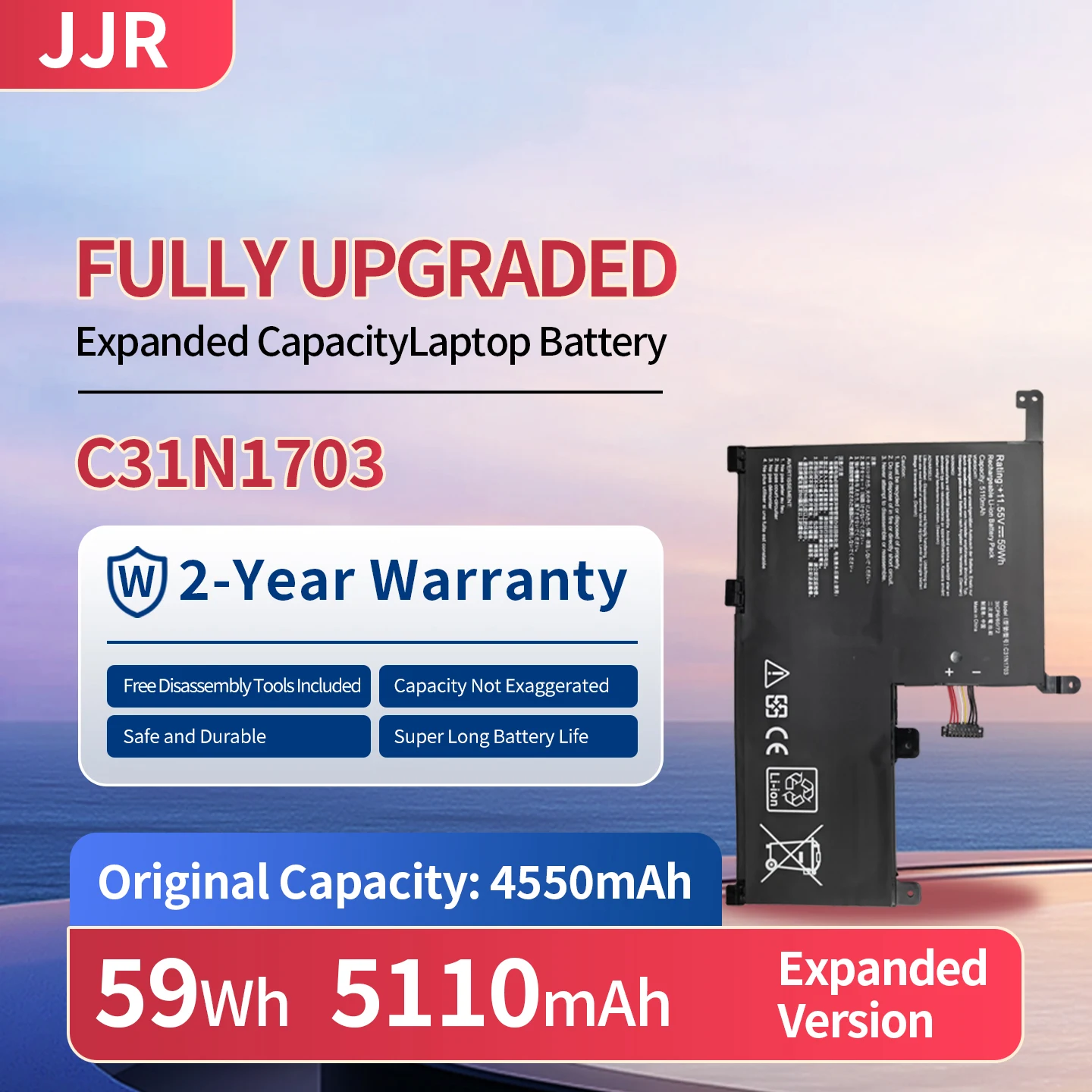 C31N1703 59Wh/5110mAh 11.55V Higher Capacity Replacement Laptop Battery for ASUS Q505U UA UX561U UA