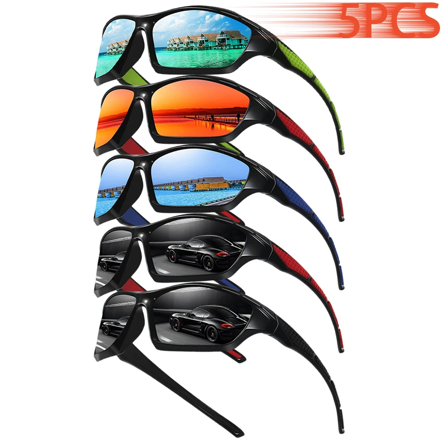 5PCS Classic Color Splicing Fashion Sunglasses Vintage Sports Outdoor Eyewear Driving Fishing Running Cycling Sun Glasses