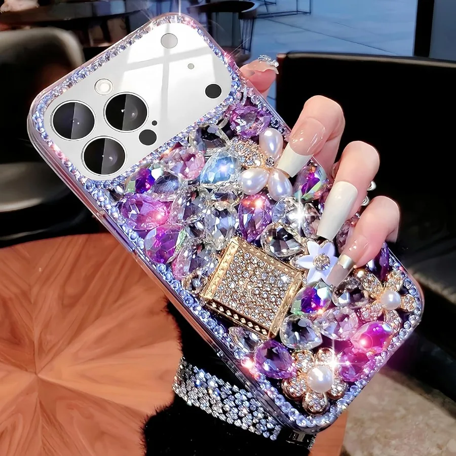 

Милый блестящий дизайн со стразами и бриллиантами, блестящий девчачий защитный чехол для телефона для женщин и девочек, фиолетовый