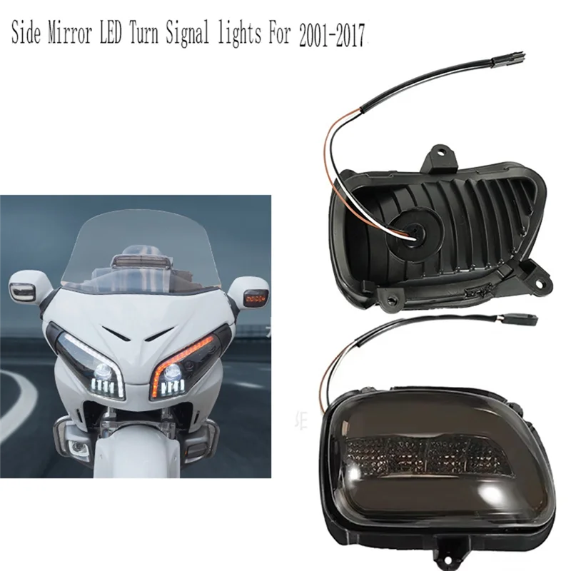 

AS-Motorcycle Rear View Mirror Turn Signal Light Side Mirror LED Turn Signal Lights For Honda Goldwing Gl1800 F6B 2001-2017