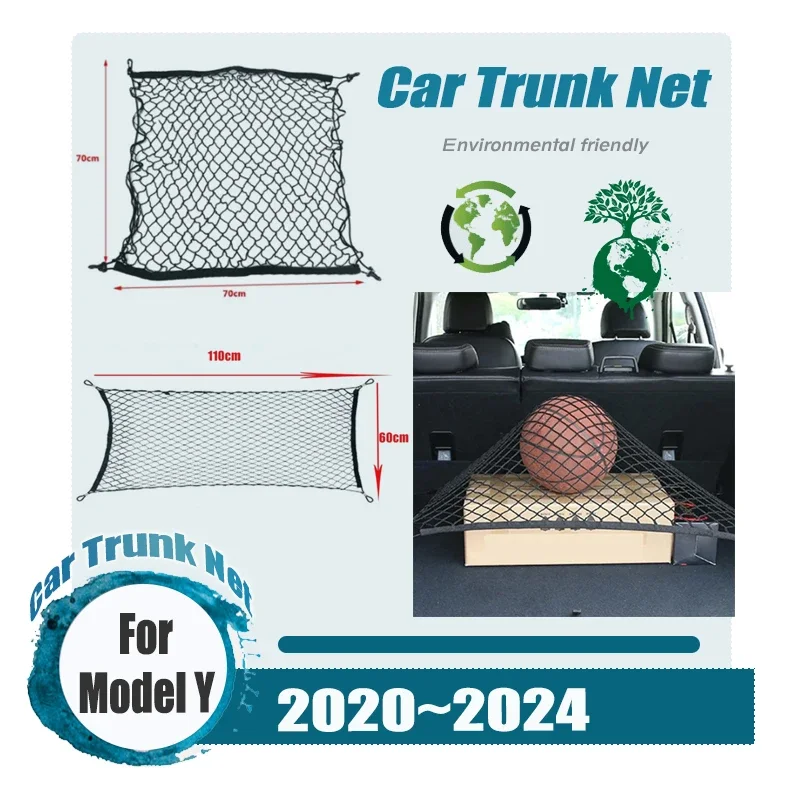 Car Trunk Mesh for Tesla Model Y 2020 2021-2024 Storage Organizer Rear Nets Cargo Elastic Pocket Hook Car Interior Accessorie