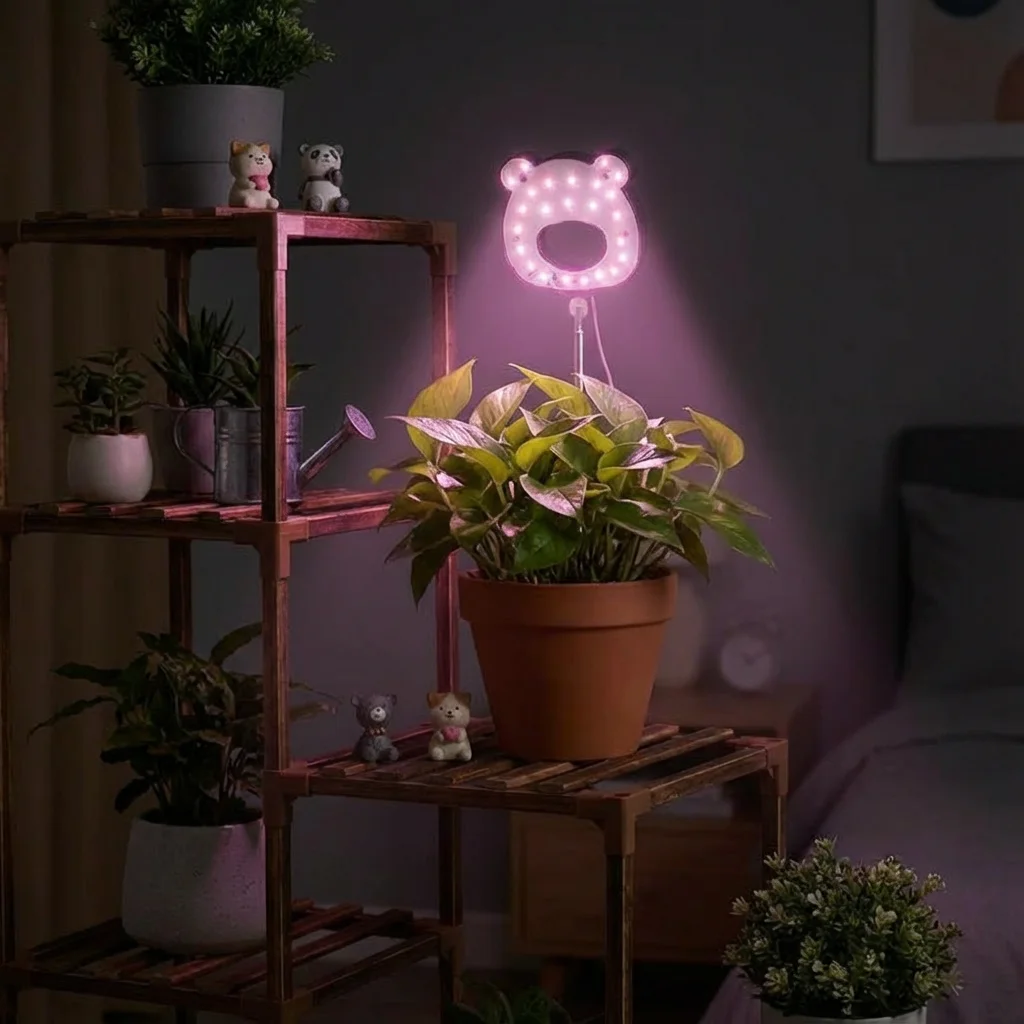 

Full Spectrum with 2/4/8H Auto Timer & 4 Dimmable Levels, Height Adjustable, USB Powered Bear Plant Light for Succulents in Home