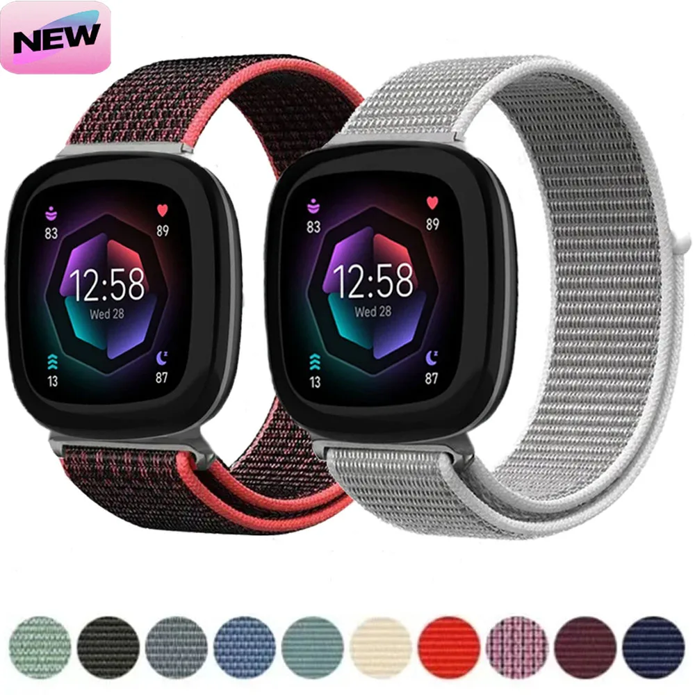 Breathable Loop Nylon Strap for Fitbit Versa 4/Versa 3 Bracelet Correa Band for Fitbit Sense 2/Sense Sport Watchband Accessories