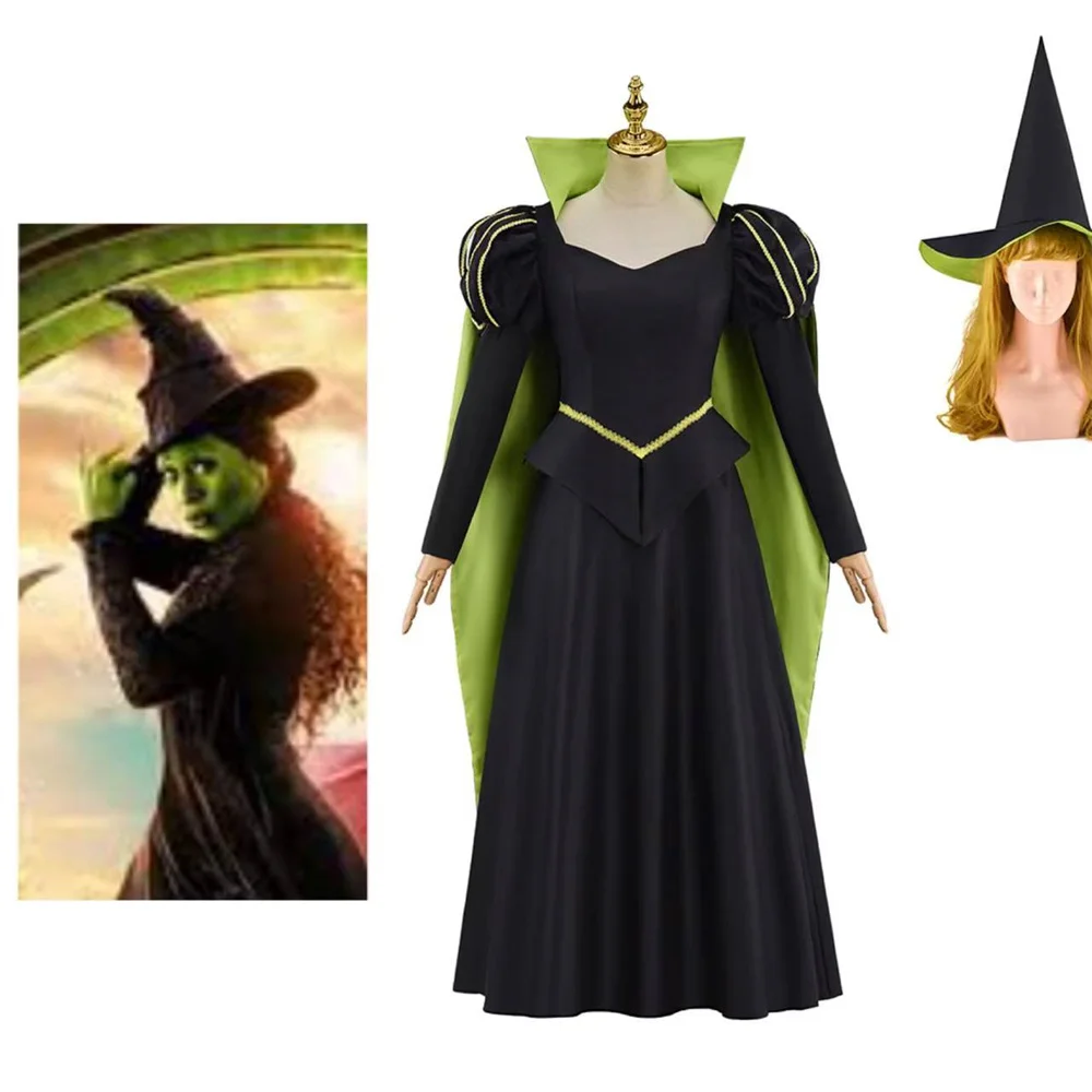 

Костюм Эльфаба для косплея из фильма, женское черное платье со шляпой, сценическое представление, театральная одежда на Хэллоуин