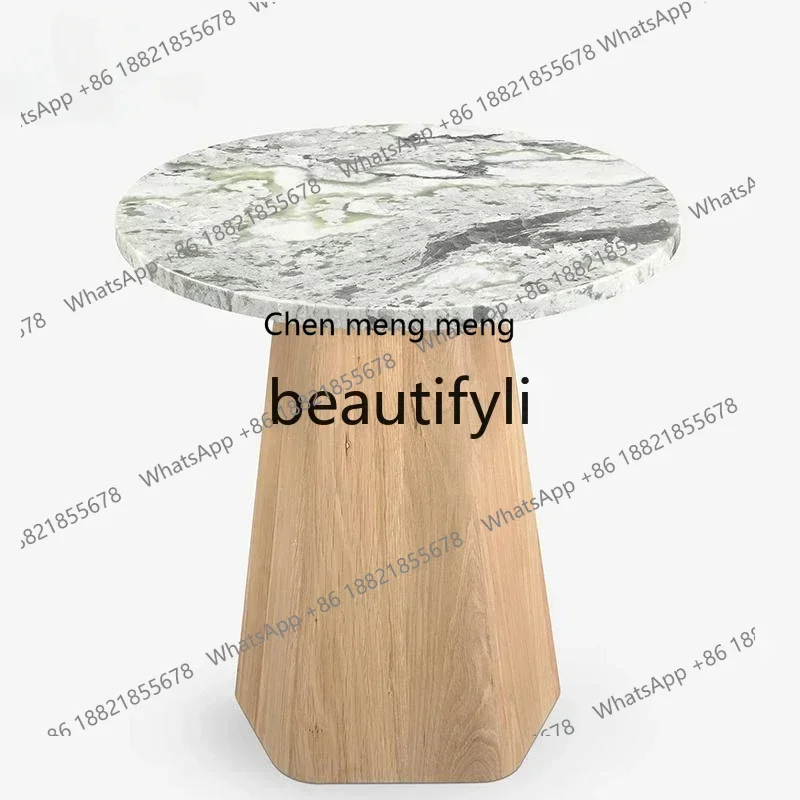 

182Q Italian minimalist natural marble solid wood coffee table designer light luxury high-end edge table