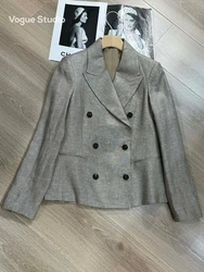 Spring autumn linen high quality double breasted jacket