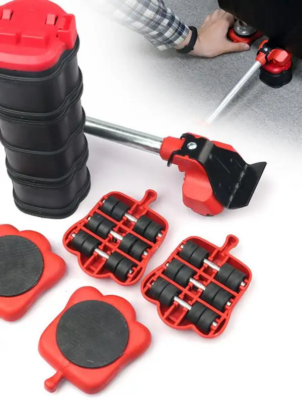 Furniture Moving Tool Set Roller Slider With Lifting Lever & Extension For Heavy Furniture Transport Multi Direction Wheel Move