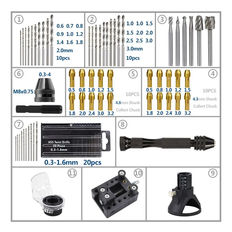 Engraver Abrasive Tools Accessories Rotary Power Tool Set with Twist Drill Bit Mini Drill Chucks Adapter For Dremel Rotary Tools