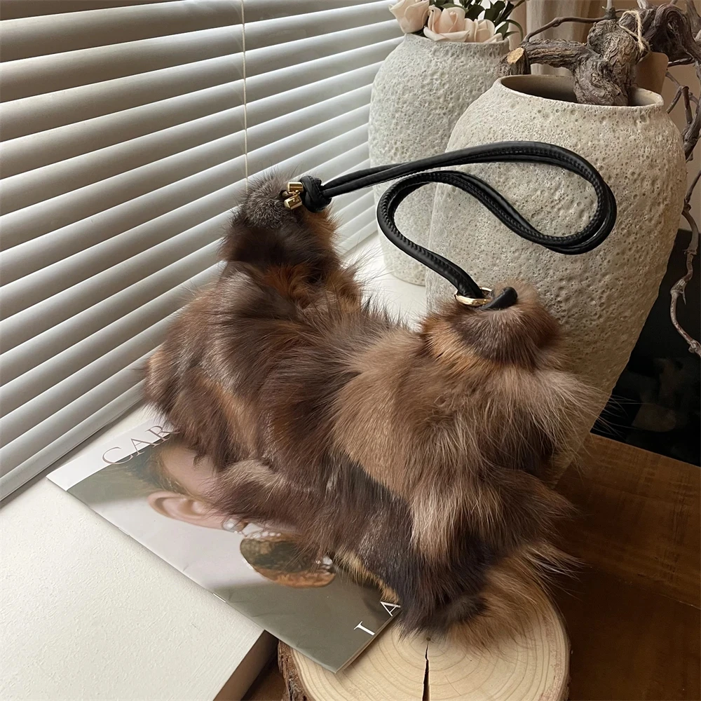 Winter Fox Fur Bag Women's Bag Fashion Handbag Ladies Bags Purses Women Shoulder Bag Real Silver Fox Fur Messenger Bags