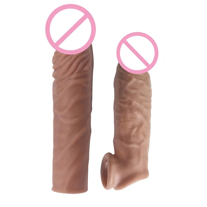 Reusable Penis Enlargement Male Cock Time Sex Toys For Men Male Organ Chastity Silicone Condoms Penis Extension Ring Sleeve