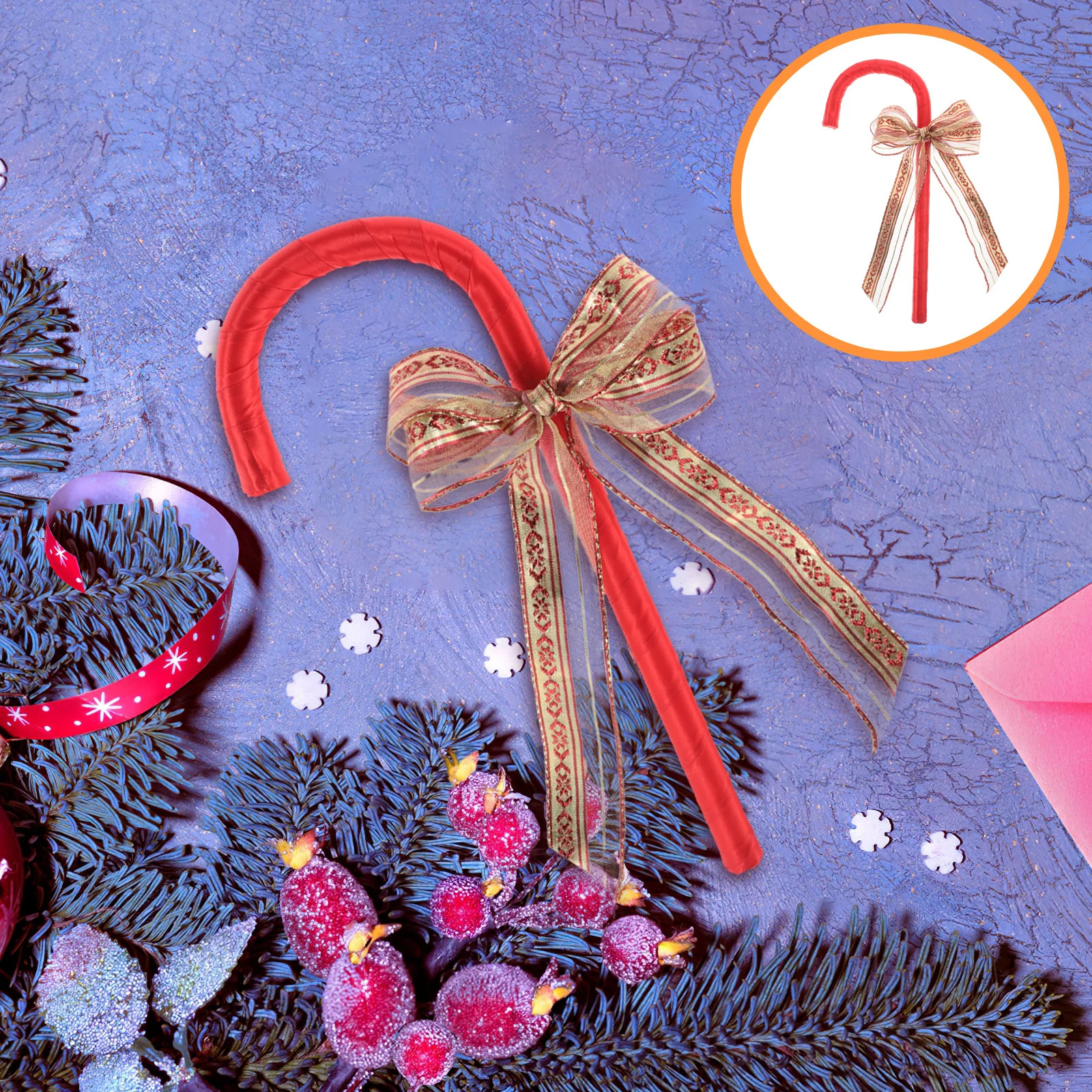 

Red Christmas Bow Crutch Role-Playing Cane Costume Prop Ideal Height for Walking Staff Bowknot Decoration Party Accessory