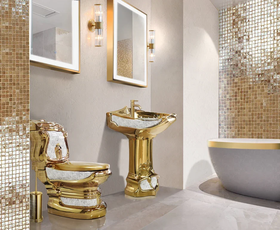 Ceramic Gold Luxury Two-piece Toilet Dragon Basin