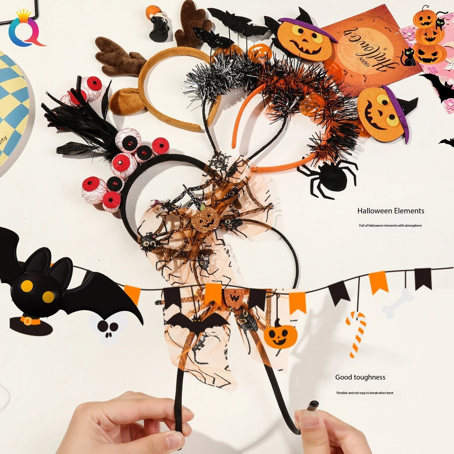 

Halloween Headband Pumpkin Spider Little Devil's Festival Carnival Hairbands Funny Masquerade Dance Eyeball Bat Animal Hair Hoop