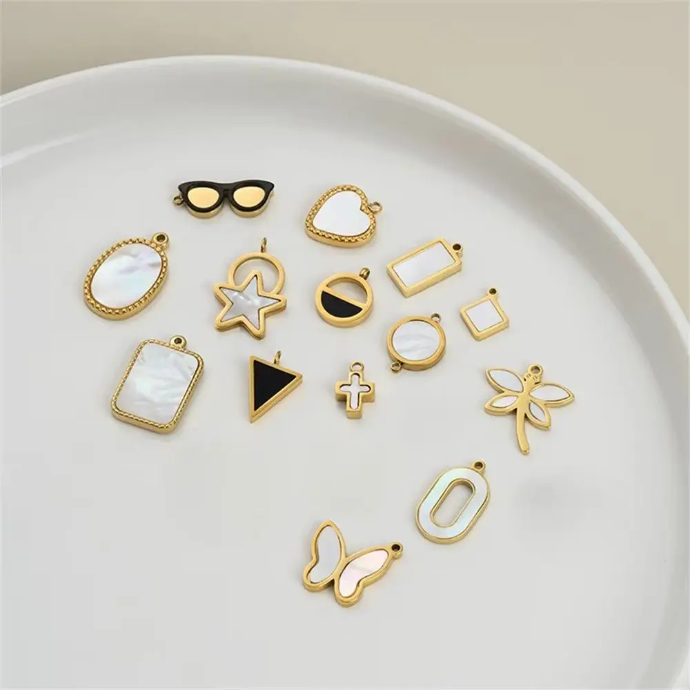 

Titanium Steel Accessories Color Retention 14K Real Gold Plating Shell Inlaid Butterfly Geometric Pendant Diy Jewelry Material